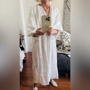 White Maxi Dress with Eyelet Trim - Brand